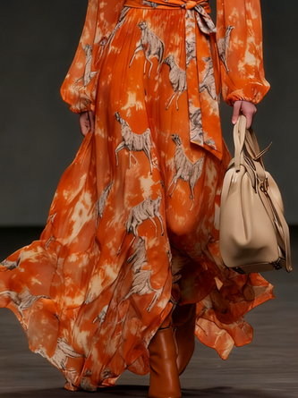 Vacation Animal Turtleneck Maxi Dress Belt