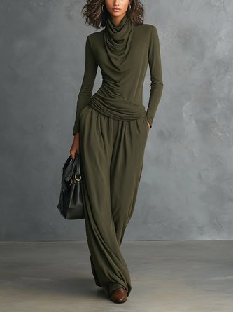 Casual Plain Wide Leg Pants