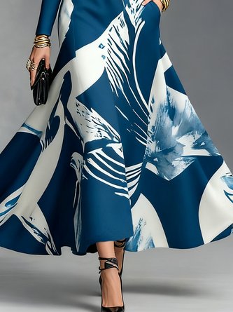 Urban Random Print Printing Stand Collar Maxi Dress