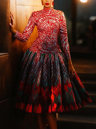 Elegant Random Print Printing Stand Collar T-shirt