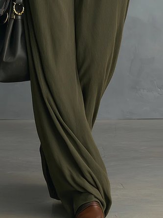 Casual Plain Wide Leg Pants