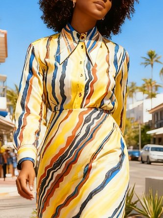 Elegant Random Print Printing Shirt Collar Shirt