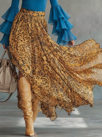 Urban Leopard Midi Skirt With Belt