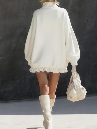 Casual Plain Stand Collar Mini Dress