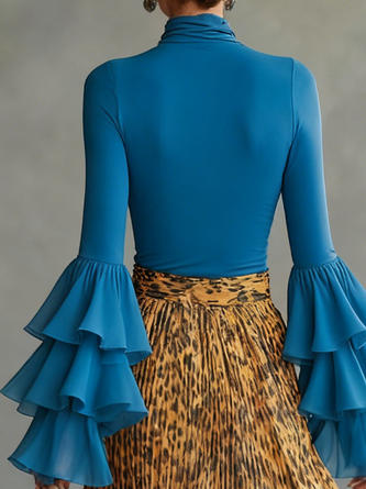 Urban Plain Peplum Mock Neck Blouse