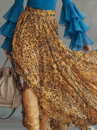 Urban Leopard Midi Skirt With Belt