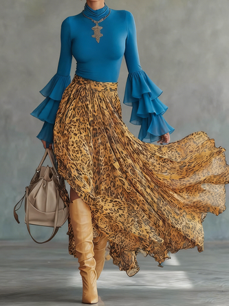 Urban Plain Peplum Mock Neck Blouse