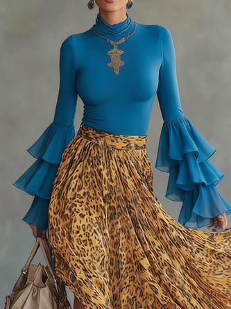 Urban Plain Peplum Mock Neck Blouse