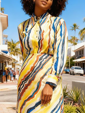 Elegant Random Print Printing Shirt Collar Shirt