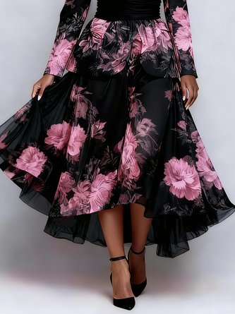 Elegant Printing Plain Midi Skirt