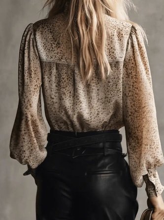 Urban Abstract Polka Dots Printing Lotus Leaf Collar Regular Sleeve Blouse