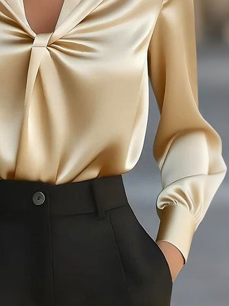 Satin Elegant Plain Shawl Collar Blouse
