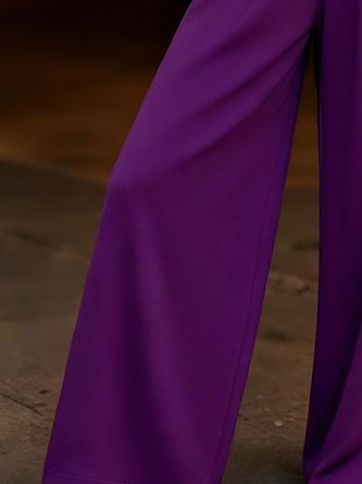 Cotton Casual Plain Drawcord Wide Leg Pants