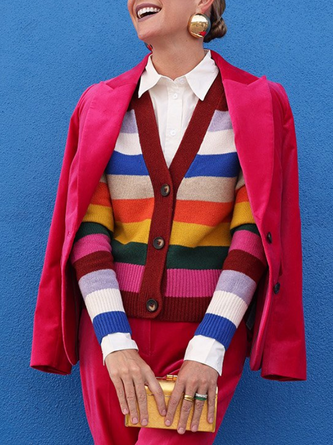 Urban Striped Cross Neck Sweater Cardigan