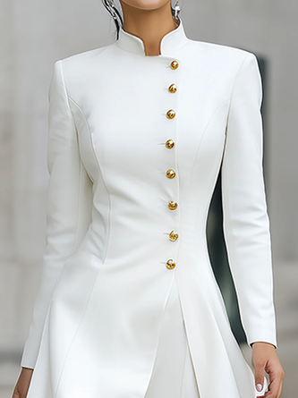 Urban Buttoned Plain Stand Collar Coat