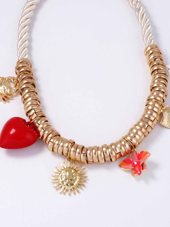 Lightweight metal charm rope necklace with alloy drip pendant