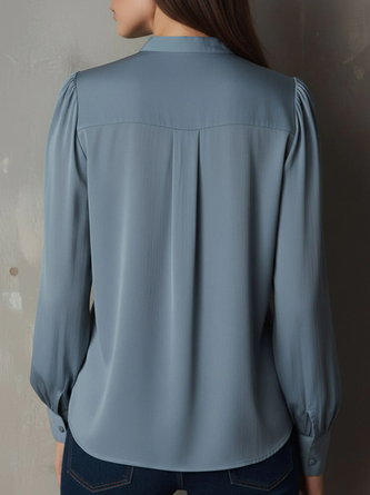 Chiffon Urban Plain Peplum V Neck Blouse