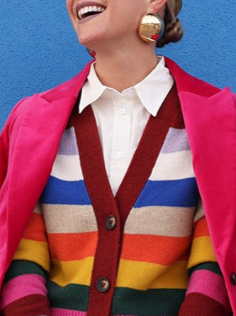 Urban Striped Cross Neck Sweater Cardigan