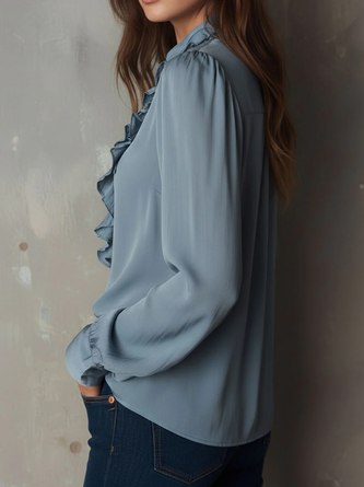 Chiffon Urban Plain Peplum V Neck Blouse