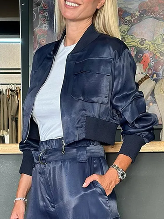 Urban Zipper Plain Crew Neck Jacket