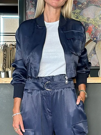 Urban Zipper Plain Crew Neck Jacket