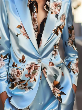 Urban Buttoned Floral Lapel Collar Blazer