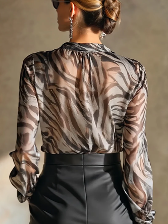 Urban Leopard Zipper Cross Neck Blouse