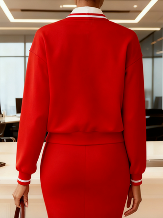 Urban Color Block Shirt Collar Sweatshirt