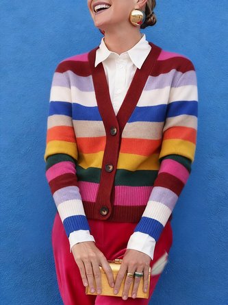 Urban Striped Cross Neck Sweater Cardigan