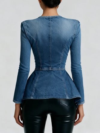 Denim Urban Plain Asymmetric Top - Image 2