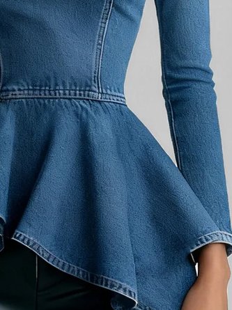 Denim Urban Plain Asymmetric Top - Image 3