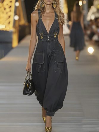 Casual Denim Bib Pants - Image 2