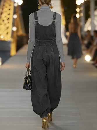 Casual Denim Bib Pants - Image 3