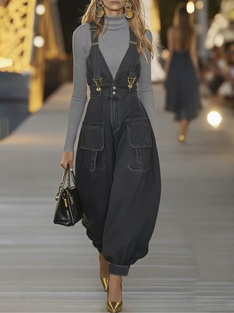 Casual Denim Bib Pants