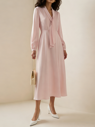 Plain Urban Regular Fit Tie Neck Dress No