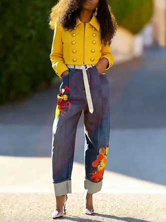 Denim Casual Printing Jeans With No Belt - Image 2