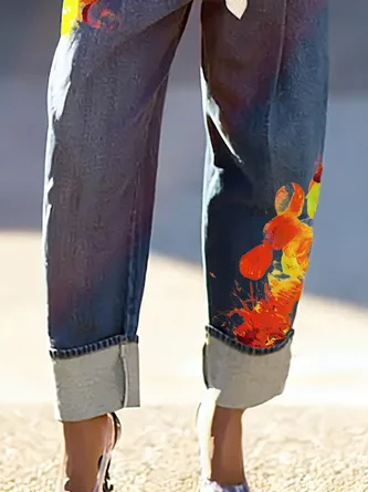 Denim Casual Printing Jeans With No Belt - Image 3