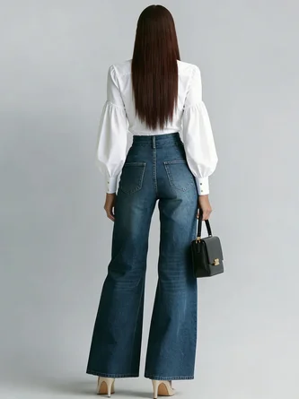 Casual Long Straight Pants H-Line Zipper Regular Fit Daily - Image 3