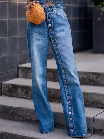 Buckle Detail Straight-Leg Denim Jeans