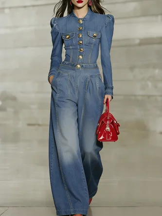 Urban Denim Plain Wide Leg Jeans - Image 2