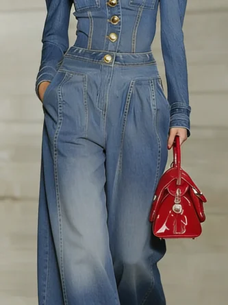 Urban Denim Plain Wide Leg Jeans - Image 3