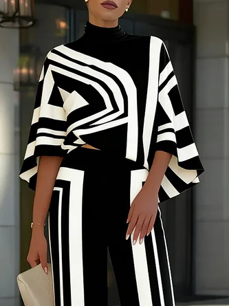 Urban Geometric Printing Stand Collar Blouse
