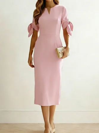 Plain Notched Regular Fit Elegant Dress No