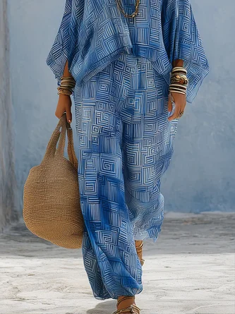 Vacation Geometric Printing Wide Leg Pants