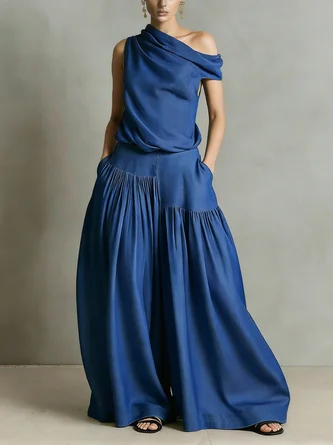 Soft Tencel Denim Plain Loose Ruched Casual Jeans - Image 2
