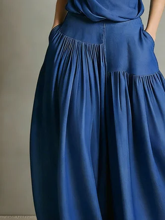 Soft Tencel Denim Plain Loose Ruched Casual Jeans - Image 3