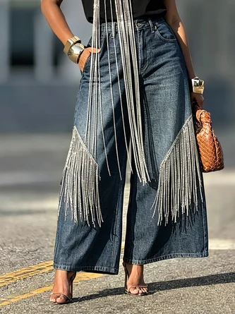 Casual Plain Loose Denim Jeans