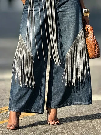 Casual Plain Loose Denim Jeans - Image 7