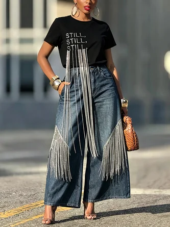 Casual Plain Loose Denim Jeans - Image 2