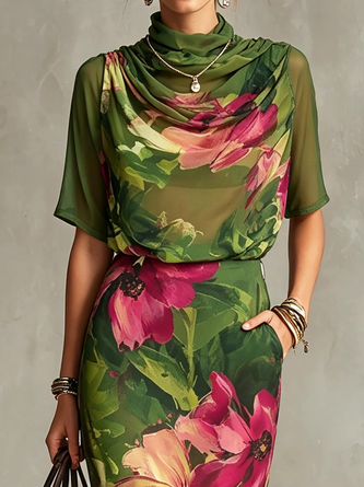 Elegant Floral Stand Collar Blouse